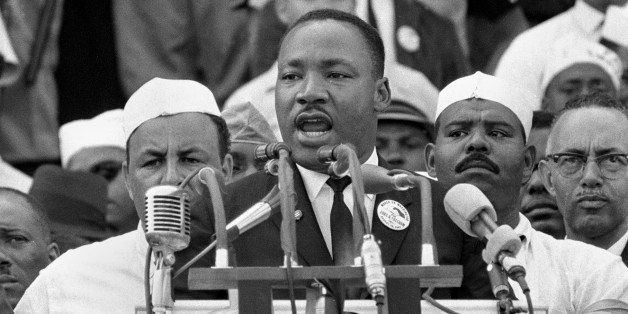 ** FILE ** In this Aug. 28, 1963, black-and-white file photo Dr. Martin Luther King Jr., head of the Southern Christian Leadership Conference, addresses marchers during his "I Have a Dream" speech at the Lincoln Memorial in Washington. The 45th anniversary of the iconic leader's most memorable speech coincides with the day when another African-American leader, Barack Obama, is scheduled to makes a historic speech of his own, accepting the Democratic Party's nomination for president of the United States Aug. 28, 2008, in Denver, Colo. (AP Photo/File) ** zu unserem Korr **