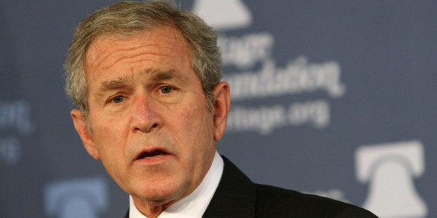 UNITED STATES - NOVEMBER 01: President George W. Bush speaks about the global war on terror at the Heritage Foundation in Washington, D.C., U.S., on Thursday, Nov. 1, 2007. Bush linked confirmation of his attorney general nominee and congressional approval of his spending priorities to the U.S. battle against terrorism as he attempted to put pressure on lawmakers. (Photo by Chris Kleponis/Bloomberg via Getty Images)