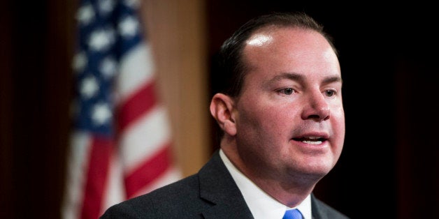 UNITED STATES - MARCH 26: Sen. Mike Lee, R-Utah, speaks during a news conference on Wednesday, March 26, 2014, on legislation that would restore 'the long-standing interpretation of the 'Wire Act'' and would reverse the Justice Department's 2011 decision expand online gaming. (Photo By Bill Clark/CQ Roll Call)