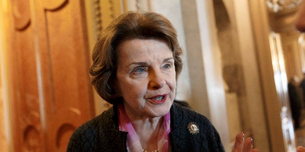 Senate Intelligence Committee Chair Sen. Dianne Feinstein, D-Calif. arrives at the Senate chamber on Capitol Hill in Washington, Thursday, March 27, 2014, for the Ukraine Aid Bill vote, in a show of support for the people of Ukraine and a get-tough message for Russian President Vladimir Putin for taking over the Crimea region. (AP Photo/J. Scott Applewhite)