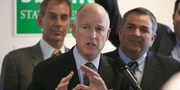 PLEASANTON, CA - OCTOBER 27: California Gov. Jerry Brown speaks during a get out the vote rally at the Alameda County Democratic Party headquarters on October 27, 2014 in Pleasanton, California. With just over one week to go until election day, California Gov. Jerry Brown leads Republican challenger Neel Kashkari by 18 percentage points. (Photo by Justin Sullivan/Getty Images)