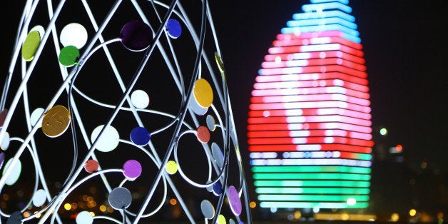 BAKU, AZERBAIJAN - DECEMBER 28: Streets are lightened ahead of the new year in Baku, Azerbaijan on December 28, 2014. (Photo by Resul Rehimov/Anadolu Agency/Getty Images)