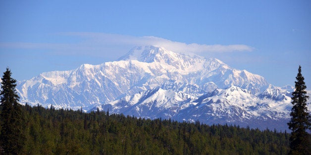DENALI NATIONAL PARK, AK - MAY 17: A general view of Mt. McKinley (top center) on May 17, 2014 in Denali National Park, Alask