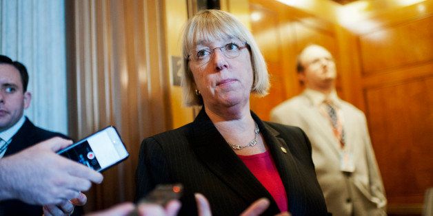UNITED STATES - DECEMBER 12: Sen. Patty Murray, D-Wash., talks with reporters in the Capitol, December 12, 2014. (Photo By Tom Williams/CQ Roll Call)
