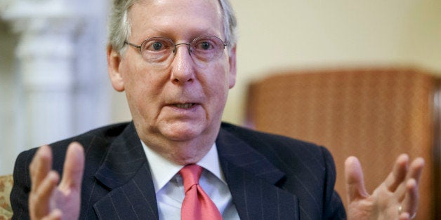 Incoming Senate Majority Leader Mitch McConnell, R-Ky., talks about his agenda for a GOP-controlled Congress during an interview with The Associated Press at the Capitol in Washington, Wednesday, Dec. 17, 2014. McConnell pledged to do all he can to stop President Barack Obama's coal plant regulations, saying a White House "crusade" was devastating his state's economy. (AP Photo/J. Scott Applewhite)