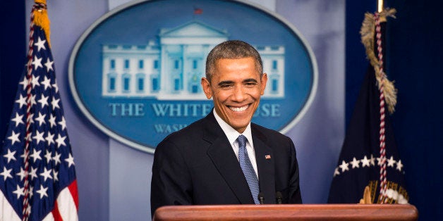 WASHINGTON, DC - DECEMBER 19: President Barack Obama holds a press conference during which he discussed Sony Pictures' decision not to release 'The Interview' in wake of the alleged North Korean hacking scandal at The White House on December 19, 2014 in Washington, DC. (Photo by Leigh Vogel/WireImage)