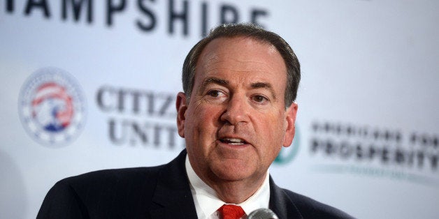 MANCHESTER, NH - APRIL 12: Former Arkansas Governor Mike Huckabee speaks at the Freedom Summit at The Executive Court Banquet Facility April 12, 2014 in Manchester, New Hampshire. The Freedom Summit held its inaugural event where national conservative leaders bring together grassroots activists on the eve of tax day. Photo by Darren McCollester/Getty Images)