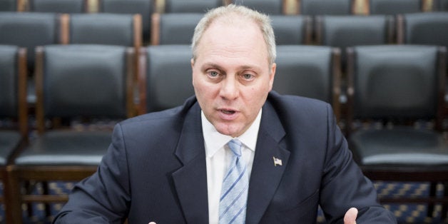 UNITED STATES - OCTOBER 16: House Minority Whip Steve Scalise, R-La., speaks with reporters in the Rayburn House Office Building in Washington on Thursday, Oct. 16, 2014, following the House Energy and Commerce Committee Oversight and Investigations Subcommittee hearing on 'Examining the U.S. Public Health Response to the Ebola Outbreak.' (Photo By Bill Clark/CQ Roll Call)