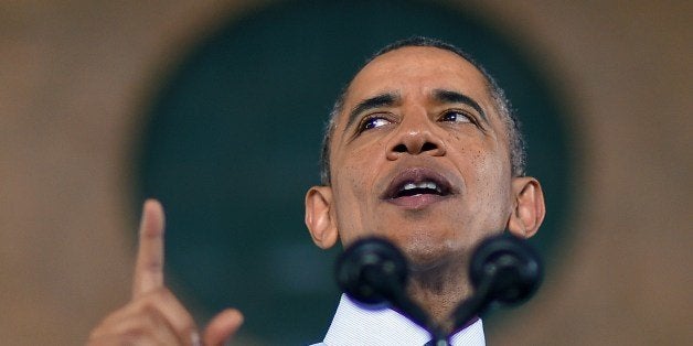 US President Barack Obama speaks on raising the national minimum wage at the University of Michigan on April 2, 2014 in Ann Arbor, Michigan. Obama unveiled a proposal to increase the federal minimum wage from $7.25 to $10.10 (7.35 euros) an hour in his State of the Union address in January as he set about closing income disparity -- an increasingly important theme in US politics. AFP PHOTO/Jewel Samad (Photo credit should read JEWEL SAMAD/AFP/Getty Images)