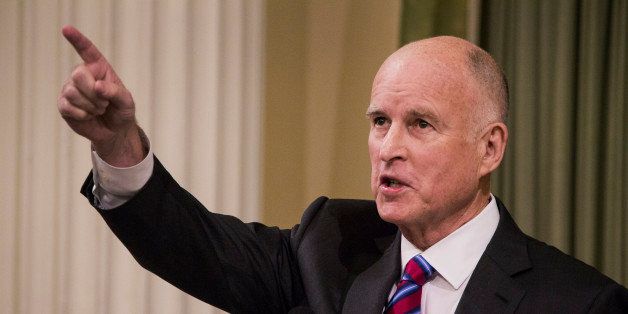 Jerry Brown, governor of California, speaks at the State Capitol in Sacramento, California, U.S., on Monday, Jan. 5, 2015. Brown called for adding $2.8 billion to the state's rainy-day fund, $59 billion in infrastructure upgrades and raising renewable energy mandates to 50 percent even as he said fiscal restraint is still needed to protect the balanced budget. Photographer: Ken James/Bloomberg via Getty Images 