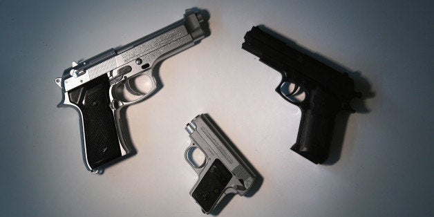 NEW YORK, NY - NOVEMBER 18: Toy guns are displayed after being confiscated at airport security checkpoints at the JFK Intern