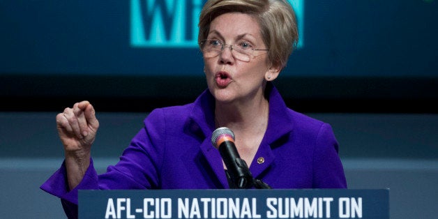 Sen. Elizabeth Warren, D-Mass. speaks about raising wages during the forum AFL-CIO National Summit, Wednesday, Jan. 7, 2015, at Gallaudet University in Washington. (AP Photo/Jose Luis Magana)