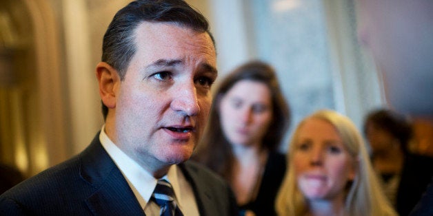 UNITED STATES - JANUARY 07: Sens. Ted Cruz, R-Texas, talks with reporters before the senate luncheons in the Capitol, January 7, 2015. (Photo By Tom Williams/CQ Roll Call)