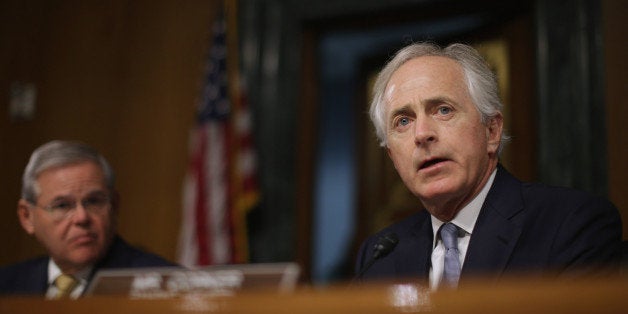 WASHINGTON, DC - DECEMBER 09: Senate Foreign Relations Committee ranking member Sen. Bob Corker (R-TN) delivers opening remarks during a hearing about a congressional Authorization for the Use of Military Force against the Islamic State, the violent jihadist group that has seized parts of Syria and Iraq, in the Dirksen Senate Office Building on Capitol Hill December 9, 2014 in Washington, DC. Secretary of State John Kerry debated back and forth with senators from both parties about the differences between what Congress is proposing for the AUMF and what the Obama Administration wants. (Photo by Chip Somodevilla/Getty Images)
