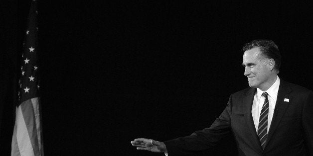 BLACK AND WHITE VERSION
Republican presidential candidate Mitt Romney arrives on stage on election night November 7, 2012 in