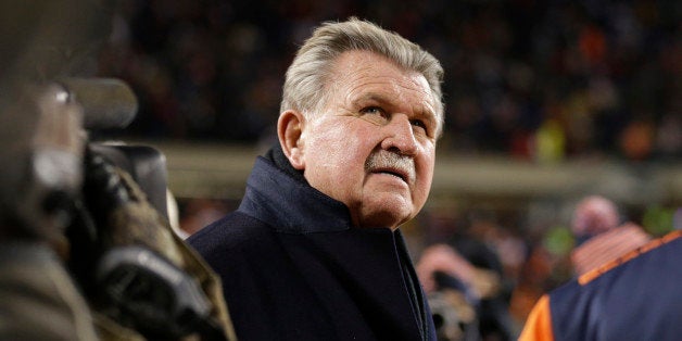 Former Chicago Bears player and football coach Mike Ditka waits for the halftime ceremony where his No. 89 was to be retired by the Bears during an NFL football game between the Bears and the Dallas Cowboys, Monday, Dec. 9, 2013, in Chicago. (AP Photo/Nam Y. Huh)