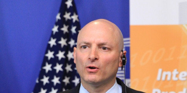 U.S. Executive Director and Chairman-Designate of the Consumer Product Safety Commission Elliot F. Kaye addresses the media during the fourth Biennial Consumer Product Safety Trilateral Summit at the European Commission headquarters in Brussels, Thursday, June 19, 2014. (AP Photo/Yves Logghe)