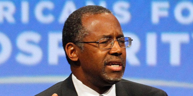 DALLAS, TX - AUGUST 29: Dr. Ben Carson speaks at the Defending the American Dream Summit sponsored by Americans For Prospertity at the Omni Hotel on August 29, 2014 in Dallas, Texas. (Photo by Mike Stone/Getty Images)