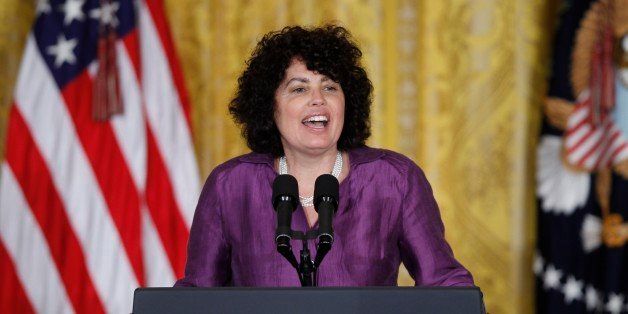 White House Adviser on Violence Against Women Lynn Rosenthal speaks before President Barack Obama arrives at an event marking Domestic Violence Awareness Month in the East Room of the White House in Washington, Wednesday, Oct. 27, 2010. (AP Photo/Charles Dharapak)