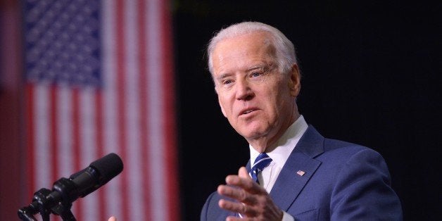 US Vice President Joe Biden speaks as he introduces US President Barack Obama at Pellissippi State Community College in Knoxv