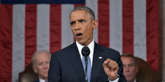 WASHINGTON, DC - JANUARY 20: U.S. President Barack Obama delivers the State of the Union address on January 20, 2015 in the House Chamber of the U.S. Capitol in Washington, DC. Obama was expected to lay out a broad agenda to address income inequality, making it easier for Americans to afford college education, and child care. (Photo by Mandel Ngan-Pool/Getty Images)