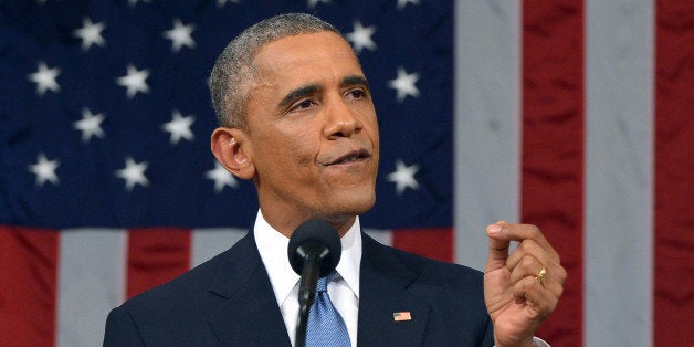 President Barack Obama delivers his State of the Union address to a joint session of Congress on Capitol Hill on Tuesday, Jan. 20, 2015, in Washington. (AP Photo/Mandel Ngan, Pool)