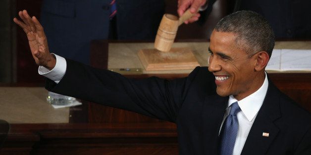 WASHINGTON, DC - JANUARY 20: U.S. President Barack Obama waves before giving the State of the Union speech before members of Congress in the House chamber of the U.S. CapitolJanuary 20, 2015 in Washington, DC. Obama was expected to lay out a broad agenda to address income inequality, making it easier for Americans to afford college education, and child care. (Photo by Mark Wilson/Getty Images)