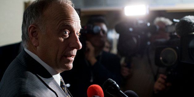 UNITED STATES - JANUARY 9: Rep. Steve King, R-Iowa, speaks with reporters following the House GOP caucus meeting on immigration on Friday, Jan. 9, 2015. (Photo By Bill Clark/CQ Roll Call)