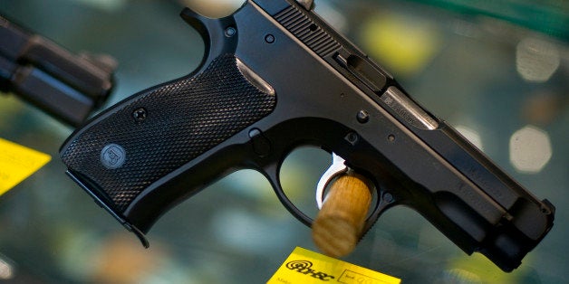 RALEIGH, NORTH CAROLINA - FEBRUARY 2: Guns are displayed for sale at the Personal Defense & Handgun Safety Center, Inc. Febr