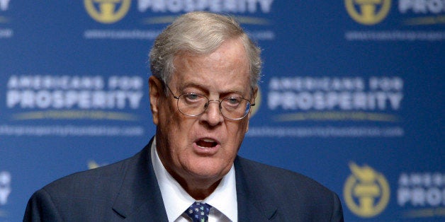 FILE - In this Aug. 30, 2013, file photo, Americans for Prosperity Foundation Chairman David Koch speaks in Orlando, Fla. The