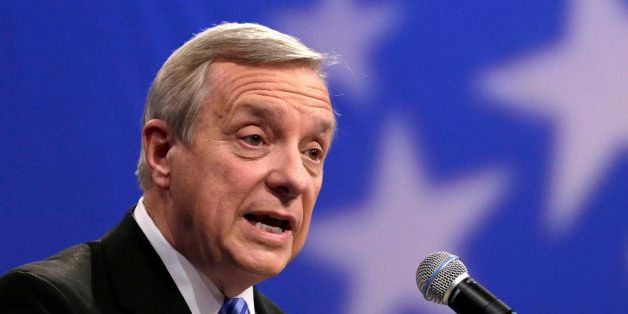 FILE - In this Oct. 22, 2014 file photo is Illinois Democratic U.S. Sen. Dick Durbin who was re-elected Tuesday, Nov. 4, 2014 to a fourth term defeating state Sen. Jim Oberweis. (AP Photo/Charles Rex Arbogast, File)