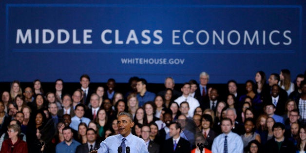 President Barack Obama speaks during a visit to the University of Kansas Thursday, Jan. 22, 2015, in Lawrence, Kansas. Obama was speaking about the themes in his State of the Union address. (AP Photo/Charlie Riedel)