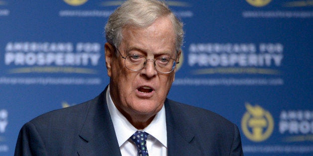 FILE - In this Aug. 30, 2013, file photo, Americans for Prosperity Foundation Chairman David Koch speaks in Orlando, Fla. The