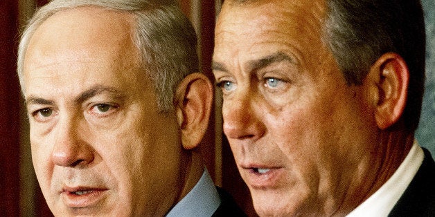 Israeli Prime Minister Benjamin Netanyahu(L) and US House of Representatives Speaker Johh Boehner(R-OH), deliver remarks to t