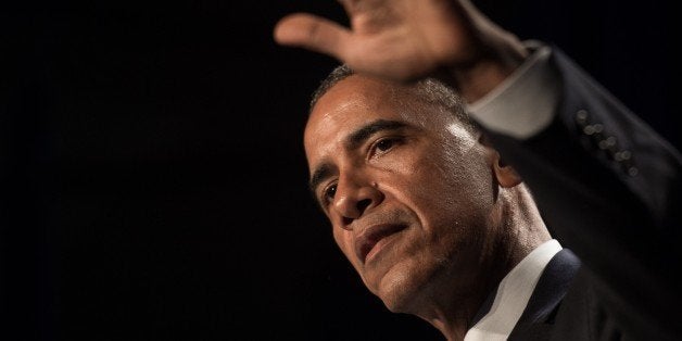 US President Barack Obama addresses the House Democratic Caucus retreat on January 29, 2015 in Philadelphia. AFP PHOTO/NIC