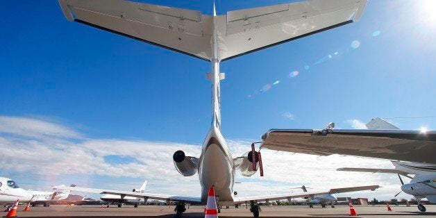 A growing number of private jets sit parked at Scottsdale Airport Tuesday, Jan. 27, 2015, in Scottsdale, Ariz. With the NFL Super Bowl football game and the Phoenix Open PGA golf tournament in town the private jet traffic into the Phoenix-area airports is expected to increase. (AP Photo/Ross D. Franklin)