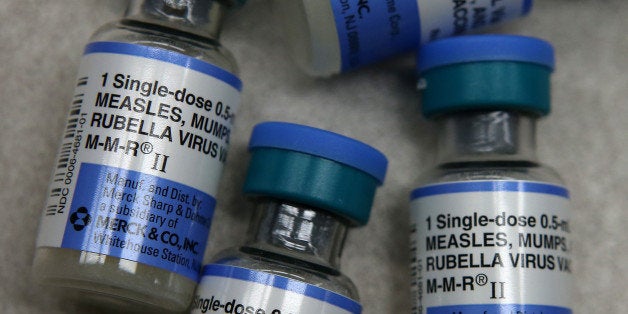 MILL VALLEY, CA - JANUARY 26: In this photo illustration, vials of measles, mumps and rubella vaccine are displayed on a counter at a Walgreens Pharmacy on January 26, 2015 in Mill Valley, California. An outbreak of measles in California has grown to 68 cases with 48 of the cases being linked to people who had visited Disneyland. Nine additional cases have been reported in five states and Mexico. (Photo by Illustration Justin Sullivan/Getty Images)