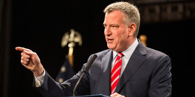 NEW YORK, NY - FEBRUARY 03: New York City Mayor Bill de Blasio delivers his State of the City address at Baruch College on February 3, 2015 in New York City. De Blasio focused particularly on affordable housing in the speech and also announced plans for a new ferry service. (Photo by Andrew Burton/Getty Images)