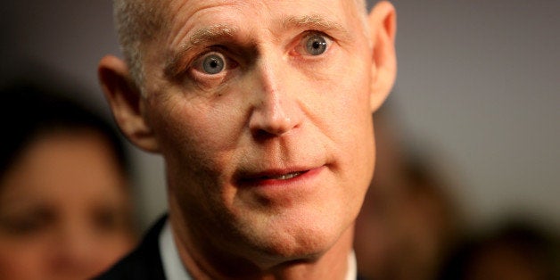 MIRAMAR, FL - JANUARY 23: Florida Governor Rick Scott speaks to the media during a visit to SeaLand shipping lines new Intra