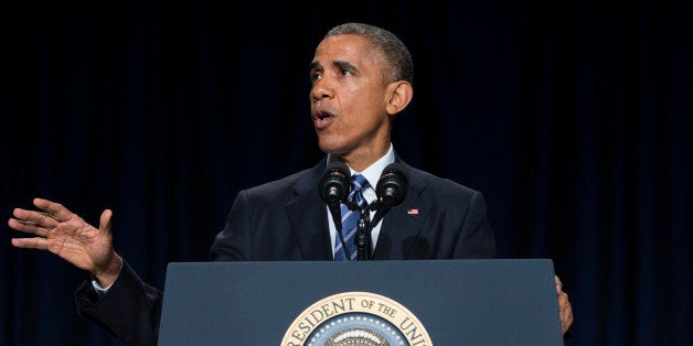 President Barack Obama speaks during the National Prayer Breakfast in Washington, Thursday, Feb. 5, 2015. The president condemned those who seek to use religion as a rationale for carrying out violence around the world, declaring Thursday that "no god condones terror." (AP Photo/Evan Vucci)