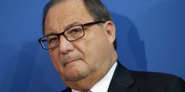 BERLIN, GERMANY - MARCH 19: Abraham Foxman, National Director of the Anti-Defamation League, listens to a speech by German Chancellor Angela Merkel (not pictured) after he awarded her the Joseph Prize for Human Rights during a ceremony at the Chancellery on March 19, 2014 in Berlin, Germany. The ADL awarded the prize to Merkel in recognition of her outspoken commitment to human rights and her support of Israel. (Photo by Sean Gallup/Getty Images)