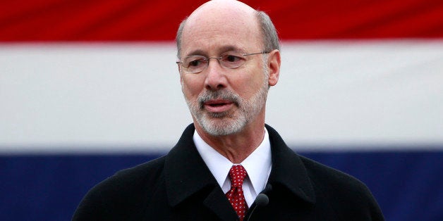 Gov. Tom Wolf speaks after he took the oath of office to become the 47th governor of Pennsylvania, Tuesday, Jan. 20, 2015, at the state Capitol in Harrisburg, Pa. (AP Photo/Matt Rourke)