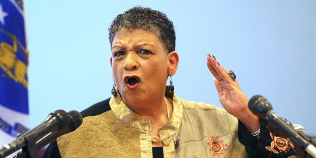 BOSTON - FEBRUARY 10: MBTA General Manager Beverly Scott responds to questions about MBTA operations and her performance in the wake of recent storms during a press conference on February 10, 2015. (Photo by Pat Greenhouse/The Boston Globe via Getty Images)