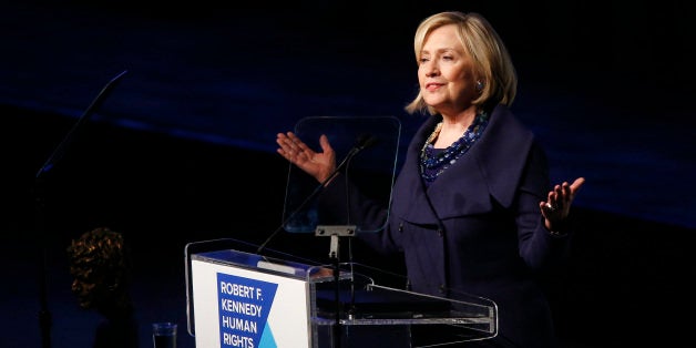 Former Secretary of State Hillary Rodham Clinton speaks after accepting the Robert F. Kennedy Ripple of Hope Award during a c