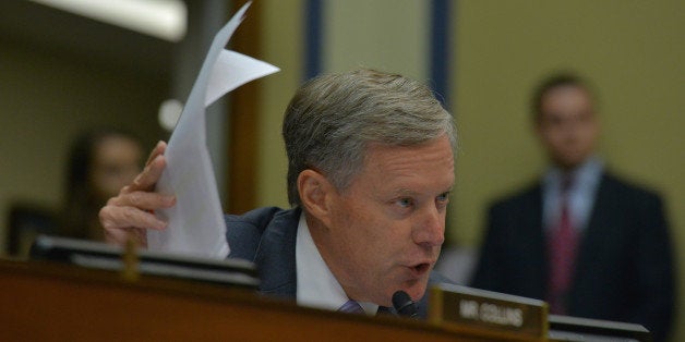 WASHINGTON, DC - SEPTEMBER 30:Congressman Mark Meadows (R-NC) grills Julia Pierson, director of the U.S. Secret Service, during a Hearing by the House Oversight Committee on the flaws and errors by the U.S. Secret Service in protecting the White House held at the Rayburn House Office Building on Tuesday, September 30 , 2014, in Washington, DC. (Photo by Jahi Chikwendiu/The Washington Post via Getty Images)