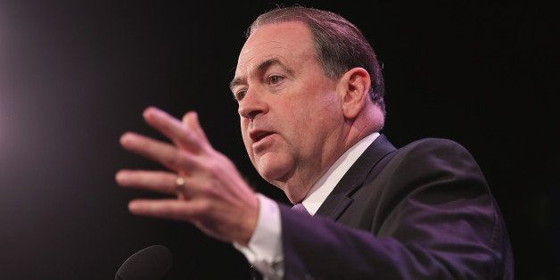 DES MOINES, IA - JANUARY 24: Former Governor of Arkansas Mike Huckabee speaks to guests at the Iowa Freedom Summit on January 24, 2015 in Des Moines, Iowa. The summit is hosting a group of potential 2016 Republican presidential candidates to discuss core conservative principles ahead of the January 2016 Iowa Caucuses. (Photo by Scott Olson/Getty Images)