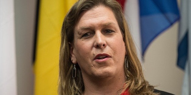 Transgender former US Navy Seal Senior Chief Kristin Beck speaks during a conference entitled 'Perspectives on Transgender Military Service from Around the Globe' organized by the American Civil Liberties Union (ACLU) and the Palm Center in Washington on October 20, 2014. Transgender military personnel from 18 countries who allow them to serve openly, gathered to talk about their experiences and discuss whether the US military could join them. AFP PHOTO/Nicholas KAMM (Photo credit should read NICHOLAS KAMM/AFP/Getty Images)