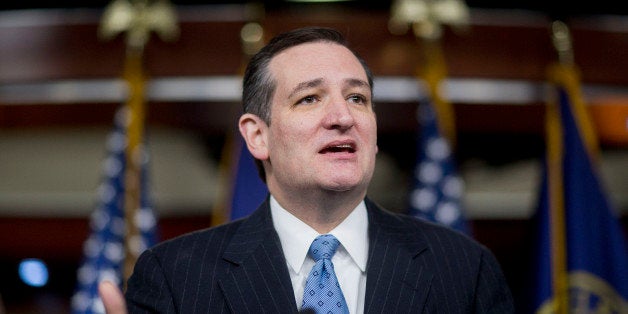 Senator Ted Cruz, a Republican from Texas, speaks during a news conference on the Department of Homeland Security (DHS) funding bill with Representative John Carter, a Republican from Texas, right, in Washington, D.C., U.S., on Thursday, Feb. 12, 2015. The DHS is operating under a continuing resolution that expires on Feb 27 with a stalemate over whether the must-pass measure should carry riders to upend President Barack Obama's immigration policies continuing to threaten passage of the legislation. Photographer: Andrew Harrer/Bloomberg via Getty Images 