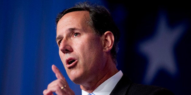 Former Pennsylvania Sen. Rick Santorum speaks at the 2014 Values Voter Summit in Washington, Friday, Sept. 26, 2014. Prospective Republican presidential candidates are promoting religious liberty at home and abroad at a gathering of evangelical conservatives, rebuking an unpopular President Barack Obama while skirting divisive social issues that have tripped up the GOP. (AP Photo/Manuel Balce Ceneta)