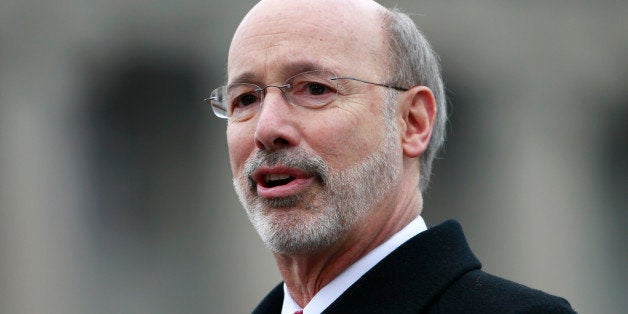 Gov. Tom Wolf speaks after he took the oath of office to become the 47th governor of Pennsylvania, Tuesday, Jan. 20, 2015, at